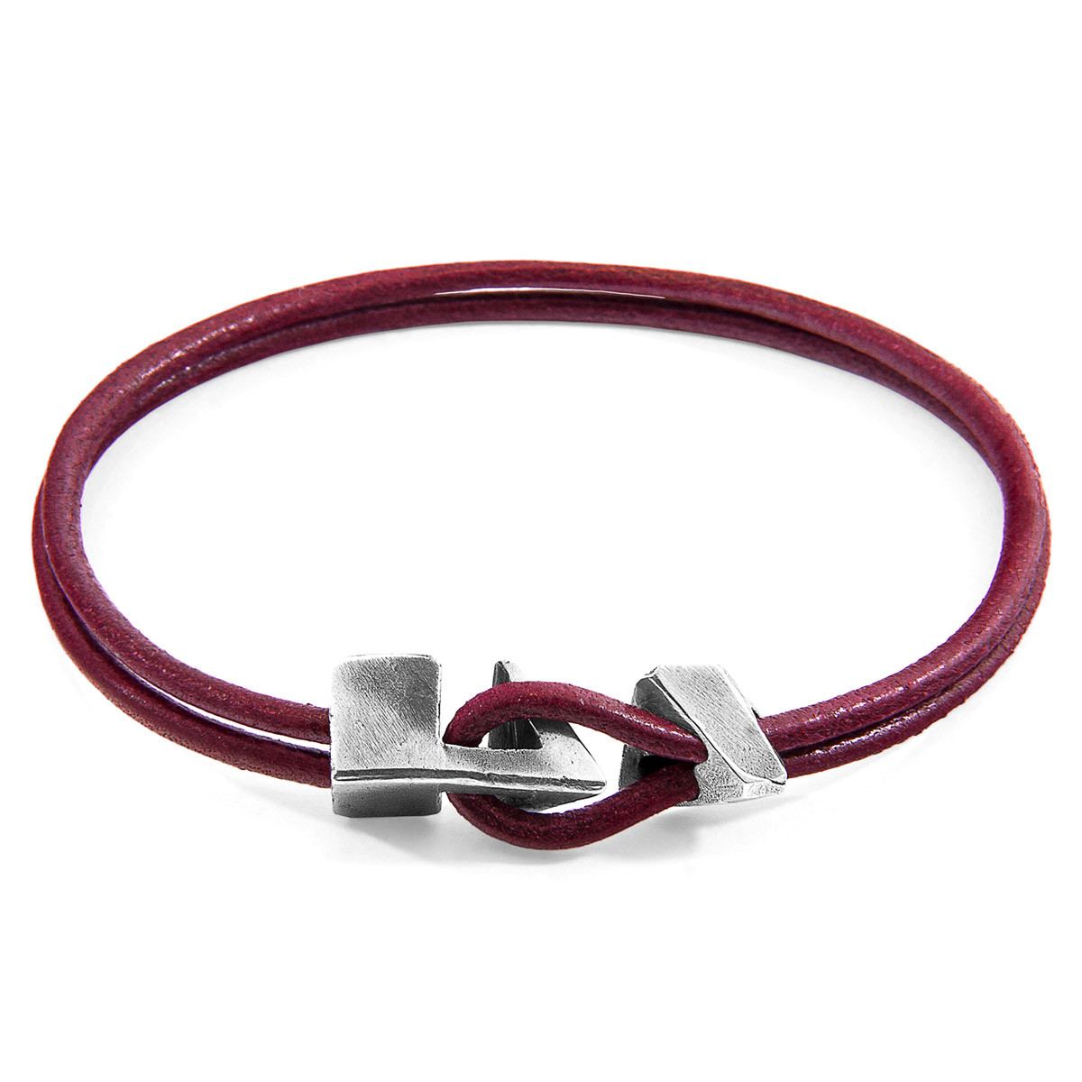 Bordeaux Red Brixham Silver and Round Leather Bracelet
