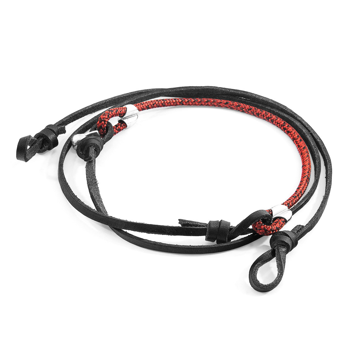 Red Noir Conway Silver and Rope Eyewear Strap w/ Coal Black Flat Leather
