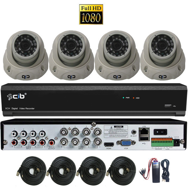 True Full HD-TVI/AHD/IP/IP Hybrid 8CH 1080P DVR Security System with  4x2.1Megapixel Dome Color Camera Network Remote Viewing - CIB Security Inc
