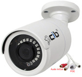 CIB 5 Megapixel  H264/H265 POE IP67 Vandal Bullet IP Security Color Camera, Wide Lens 2.8mm, Audio In and Out