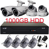 4CH 720P NVR HD Security Camera System with 4 Indoor/ Outdoor Night Vision 720P IP Cameras 1TB HDD