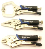 3pc Mini Locking  5" C-Clamp 4" Mole grips  &  41/2"  Long Nose Pliers US Pro 2061