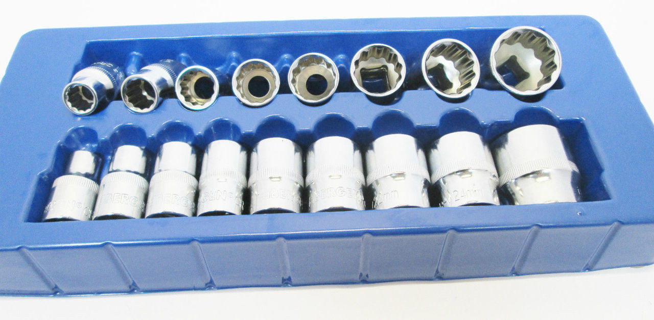 17pc 1/2"Dr Metric Socket Set / Sockets 10-30mm (bi hex) 12 point US Pro 1395