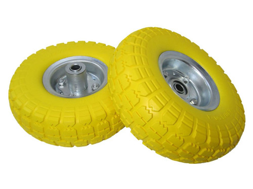 10" Puncture Burst Proof Wheel 2Pc Yellow Solid Rubber Tyre Sack Truck Trolley 