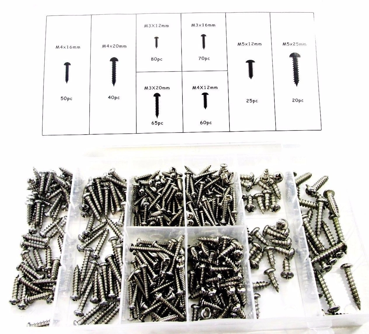 Self Tapping Screw Assortment 410pc Stainless Steel Metal Screws M3 to M5 HW012 