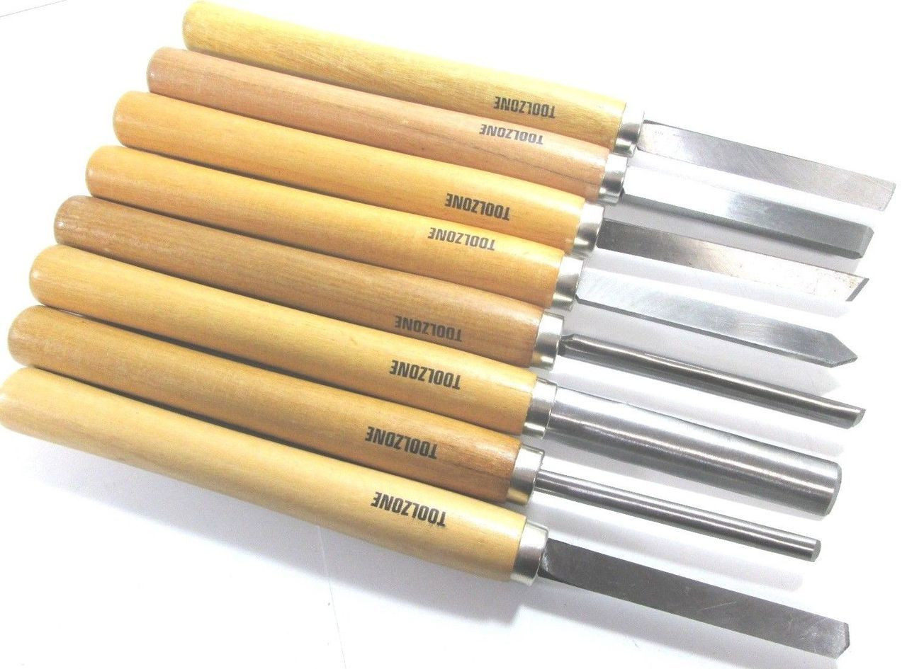 8PC Wood Turning Chisel Set- Carbon Steel Blades Beech Wood Handle 