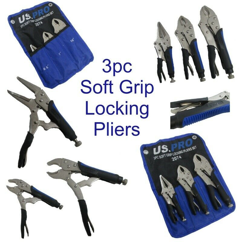 US PRO LOCKING PLIER SET CURVED JAW & STRAIGHT LONG NOSE vice mole type grips 