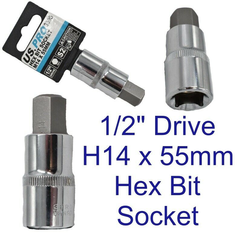 US PRO 1/2" Inch Drive Hex Allen Bit Socket 14mm H14 x 55mm 3395 