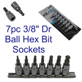 US PRO 7pc 3/8" Dr Ball End Hex Allen Bit Sockets On Rail 48mm Long Socket 2220
