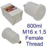 Gravity Feed Spray Paint Plastic Paint Pot 600ml Capacity M16 Female Thread 8157