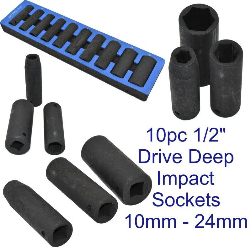 24mm 3376 US PRO 10pc 1//2 Drive Deep Metric 6 Sided Impact Sockets 10mm