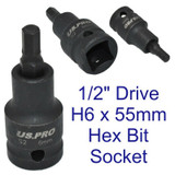 US PRO H6 x 55mm 1/2? Drive Short Impact Impacted Allen Hex Key Socket 3319