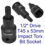 US PRO T45 x 53mm 1/2" Drive Short Impact Impacted Torx Star Male Socket 1699