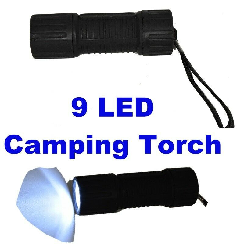 Torch Flashlight Flash Light 9 LED 2 Black Soft Grip Camping Lighting Lamp TO178 