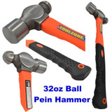 Ball Pein Pin Hammer 32oz With TPR Rubberised Fibreglass Handles HM063