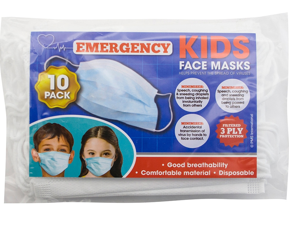 PPE002 Kids Face Mask Pack of 10 Front of pack