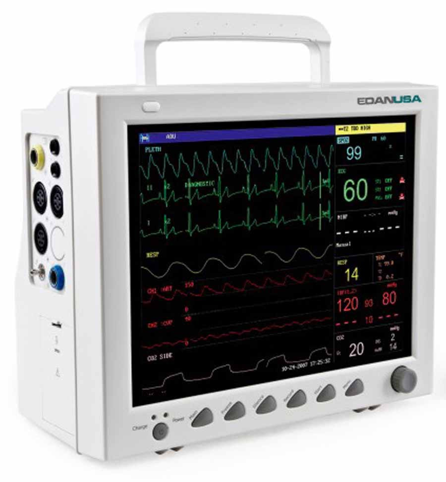 Edan Monitor with ECG, Resp, SpO2, NIBP, PR and 2 Temp