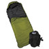 Wiggy's Hunter Ultra Light sleeping bag with hood shown in olive drab, isolated against a white background, with stuff sack.