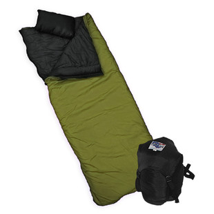 Wiggy's Hunter Ultra Light sleeping bag shown in olive drab, isolated against a white background, with stuff sack.