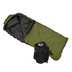 Wiggy's Hunter Super Light sleeping bag with hood shown in olive drab, isolated against a white background, with stuff sack.