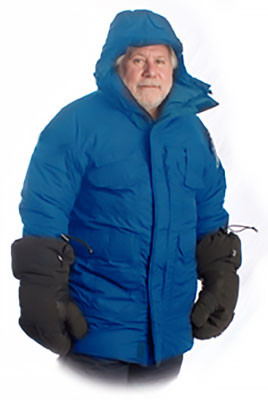 Wiggy wearing a blue Antarctic Parka, shown from the waist up against a white background