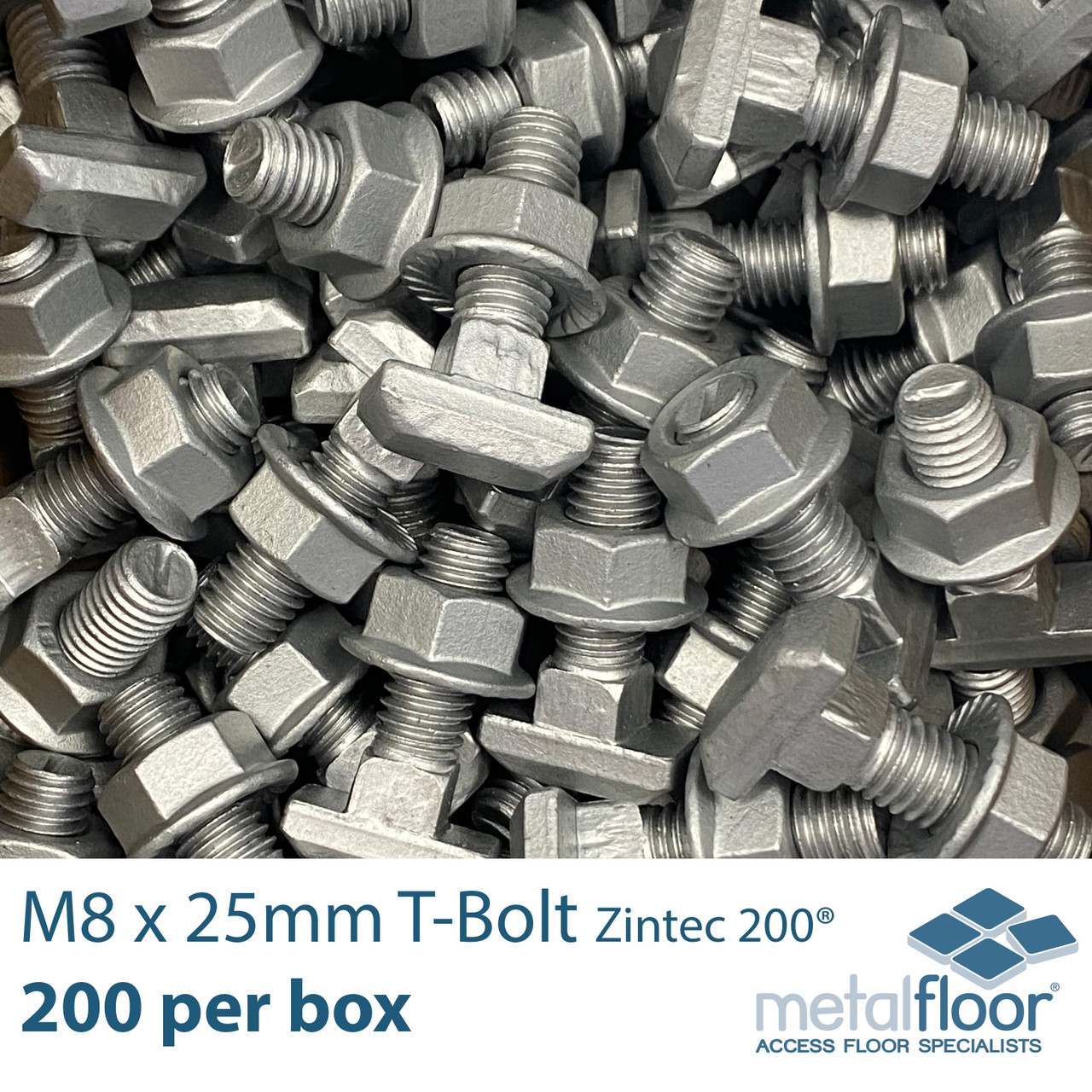 M8 X 25 T Bolt Hammer Head Fixing c w Nut Zintek200 Coated 200 per box External Use or Internal use
