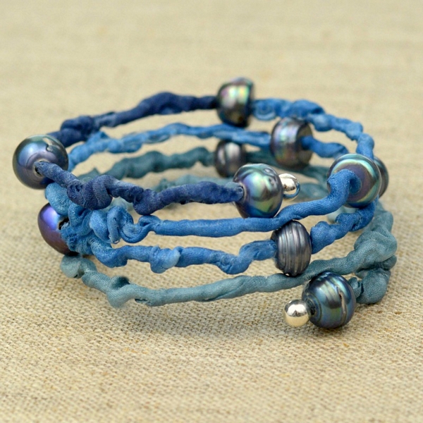Silk & Pearl Memory Wire Bracelet Tutorial DIY