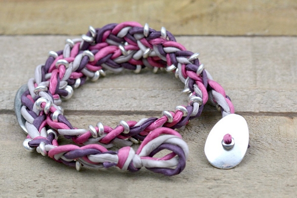 Silk & Pewter Heart Wrap Bracelet Tutorial DIY