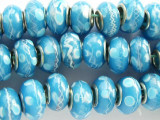 Light Blue w/White Lampwork Glass Beads 14mm - Large Hole (LW1188)