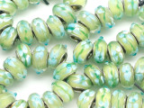 Lime Green w/Blue Flowers Lampwork Glass Beads 13mm - Large Hole (LW1189)