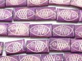 Purple Fish Motif Carved Bone Beads 28mm (B1000)