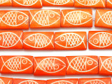 Orange Fish Motif Carved Bone Beads 28mm (B1004)