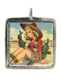 Cowgirl on Cactus - Pewter Picture Pendant (PW533)