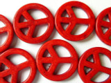 Red Howlite Peace Sign Gemstone Beads 25mm (GS1329)