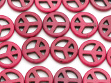 Magenta Howlite Peace Sign Gemstone Beads 20mm (GS1334)