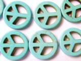 Turquoise Howlite Peace Sign Gemstone Beads 25mm (GS1341)