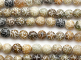 Etched Jade Round Gemstone Beads 10-12mm - long strand (GS1963)