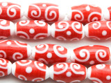 Red & White Swirl Glass Beads 20mm (JV388)