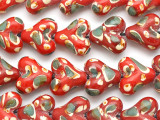 Red & Green Heart Lampwork Glass Beads 18mm (LW1313)