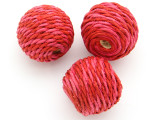 Cotton Wrapped Bead - Red & Pink 25mm (CT145)