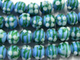Blue & Green Lampwork Glass Beads with Flowers 10mm (LW1370)