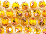 Orange w/Pink Roses Faceted Glass Beads 12mm (CRY147)