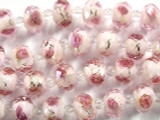 Pink w/Roses Faceted Glass Beads 12mm (CRY149)