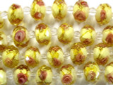 Yellow & Gold w/Pink Roses Faceted Glass Beads 12mm (CRY153)