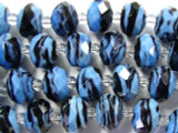Black & Turquoise Marbled Faceted Glass Beads 12mm (CRY156)