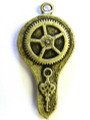 Brass Lightning Ball Key w/ Gear - Steampunk Pewter Pendant 35mm (PW607)