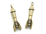 Brass Rocketship - Steampunk Pewter Pendant 38mm (PW639)