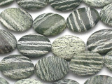 Green Silver Line Jasper Oval Tabular Gemstone Beads 28mm (GS2514)