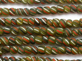 Olive Green Stripe Glass Beads 6-9mm (JV751)