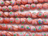 Pink w/Green Flowers Glass Beads 8-9mm (JV703)